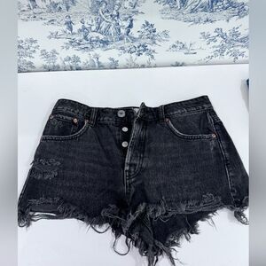 ZARA - US 4 Faded Black Button Fly Cut-off Jean Booty Shorts